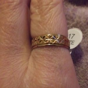 Sz8 Gold stainless diamond etched spinner ring